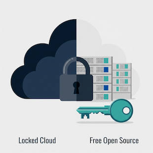 Sammenligning af låst cloudmiljø og fri open source infrastruktur